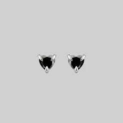CLASSICS HEART & SOUL. Black Spinel Heart Stud Earrings - Silver