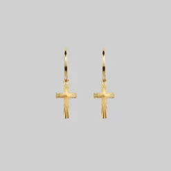 End Of Line HONOUR. Cross Hoop 9K Gold Earrings