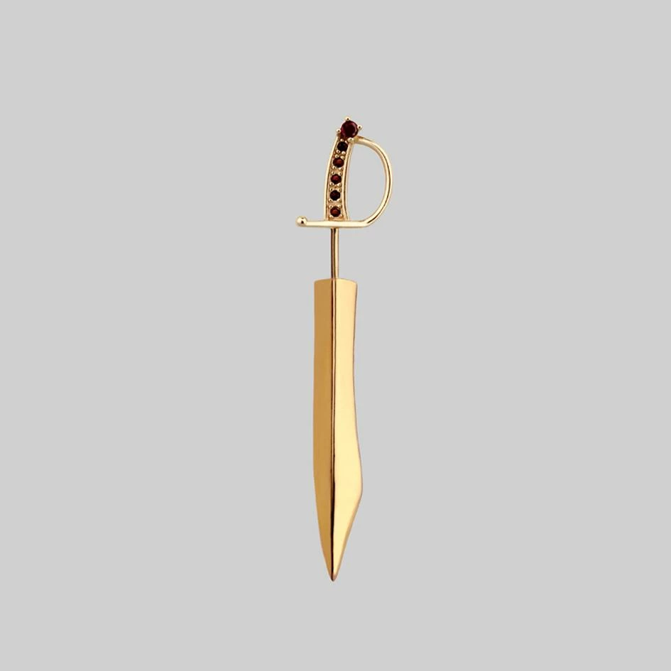 CLASSICS REVOLT. Garnet Sword Single Earring - Gold Earrings 2 CLASSICS REVOLT. Garnet Sword Single Earring - Gold Earrings