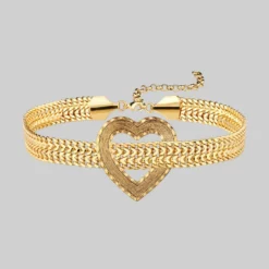 End Of Line HANGIN HEART. Wide Curb Chain Choker - Gold