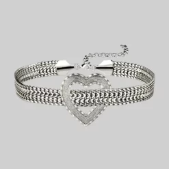 End Of Line HANGIN HEART. Wide Curb Chain Choker - Silver