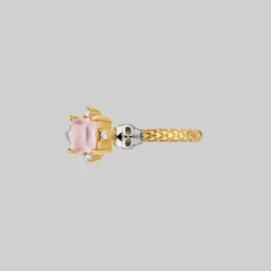 VALENTINES 2022 Rings STAR CROSSED LOVERS. Rose Quartz & Skulls Ring - Gold
