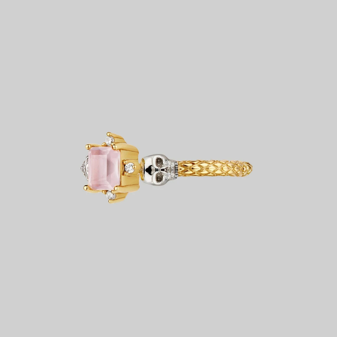 VALENTINES 2022 Rings STAR CROSSED LOVERS. Rose Quartz & Skulls Ring - Gold 2 VALENTINES 2022 Rings STAR CROSSED LOVERS. Rose Quartz & Skulls Ring - Gold