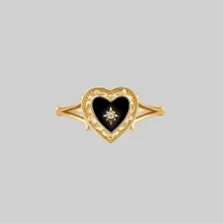 CLASSICS SOLEMN. Black Enamel Heart Ring - Gold