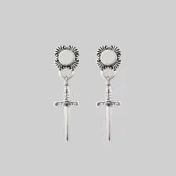 AW21 SACRAMENT. Ornate Shield & Sword Earrings - Silver