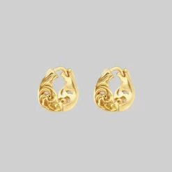 End Of Line IMPERIAL. Ornate Flourish Clicker Hoop Earrings - Gold
