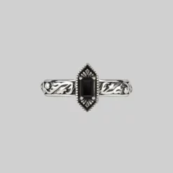 AW21 RENOUNCE. Ornate Gothic Onyx Ring - Silver