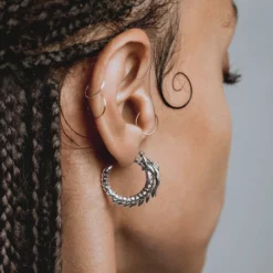 CLASSICS DRAKE. Dragon Hoop Earrings - Silver