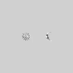CLASSICS Earrings DUSK TILL DAWN. Tiny Sterling Silver Sun & Moon Studs