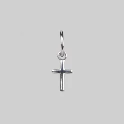 End Of Line Earrings SABBATH. Single Silver Hoop Earring With Cross Charm
