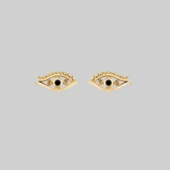 CLASSICS ORIUS. All Seeing Black Spinel Eye Stud Earrings - Gold
