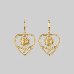 End Of Line JUNE. Sunflower Heart Hoop Earrings - Gold