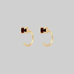 CLASSICS Rectangle Garnet Huggie Hoop Earrings - Gold