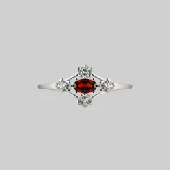 AW21 Rings MARTHA. Ornate Garnet Floral Ring - Silver