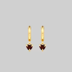 CLASSICS HEART & SOUL. Garnet Dangly Heart Hoop Earrings - Gold