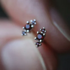 CLASSICS ROSEBUD. Garnet Trio Silver Stud Earrings