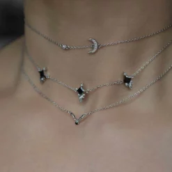 CLASSICS INDU. Delicate Moon & Star Chain Choker - Silver Necklaces & Chains