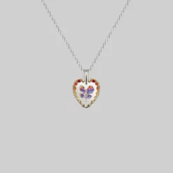 CLASSICS Necklaces & Chains NANCY. Two Roses Engraved Glass Heart Necklace - Silver