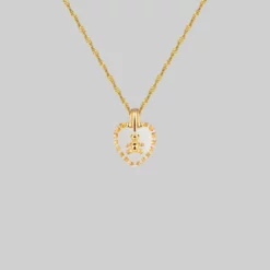 End Of Line MABEL. Teddy Bear Engraved Glass Heart Necklace - Gold