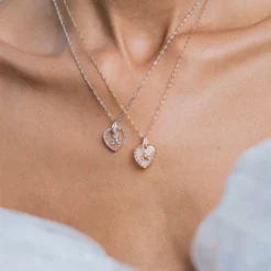 End Of Line Necklaces & Chains MABEL. Teddy Bear Engraved Glass Heart Necklace - Silver