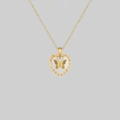 CLASSICS NEW DAWN. Butterfly Engraved Glass Heart Necklace - Gold