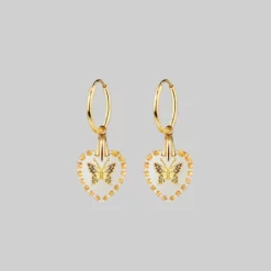CLASSICS NEW DAWN. Butterfly Glass Heart Hoop Earrings - Gold