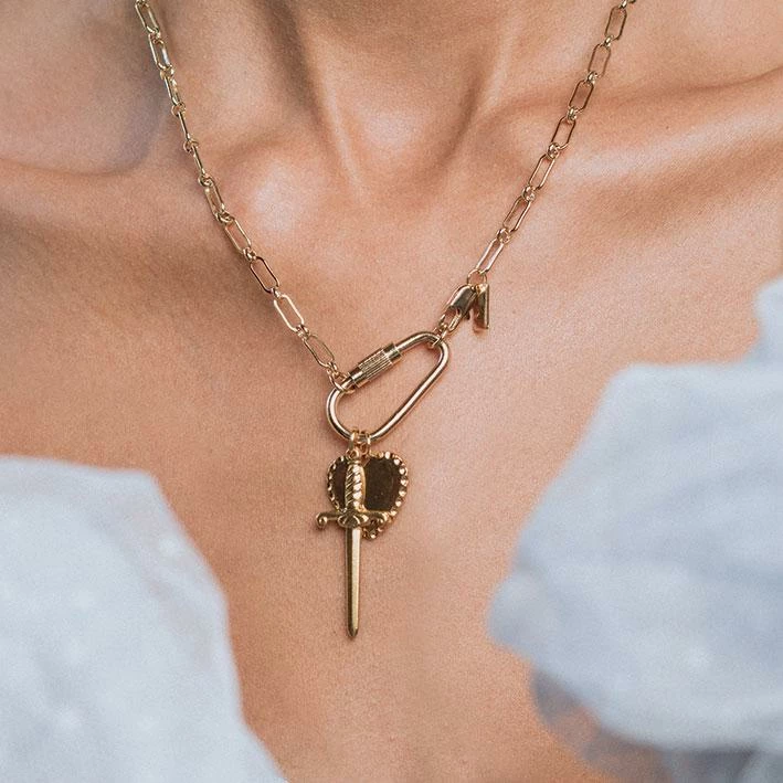 CLASSICS TORMENT. Heart & Dagger Carabiner Charm Necklace - Gold Necklaces & Chains 1 CLASSICS TORMENT. Heart & Dagger Carabiner Charm Necklace - Gold Necklaces & Chains