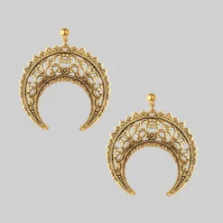 End Of Line EASTERN CRESCENT. Gold Earrings