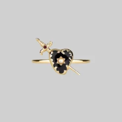 CLASSICS DEVOTION. Black Heart & Sword Gold Ring Rings