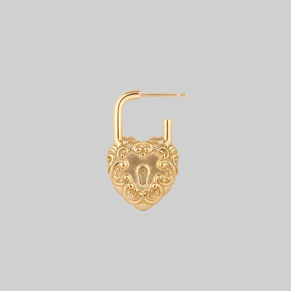 End Of Line KEEPER. Ornate Heart Padlock Gold Earrings 1 End Of Line KEEPER. Ornate Heart Padlock Gold Earrings