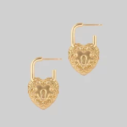 End Of Line KEEPER. Ornate Heart Padlock Gold Earrings 8 End Of Line KEEPER. Ornate Heart Padlock Gold Earrings