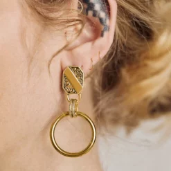 AW21 RITUAL. Ornate Shield Hoop Earrings - Gold
