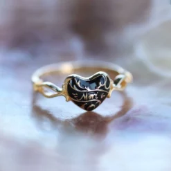 End Of Line MEMENTO MORI. Black Enamel Heart Gold Ring Gold Rings
