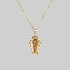 CLASSICS REBIRTH. Rose Under Glass Coffin Necklace - Gold