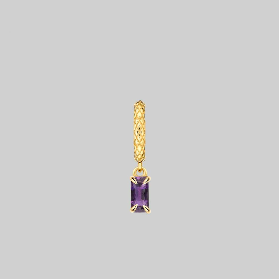 CLASSICS NYMPH. Dangly Amethyst Rectangle Hoop Earrings - Gold 1 CLASSICS NYMPH. Dangly Amethyst Rectangle Hoop Earrings - Gold