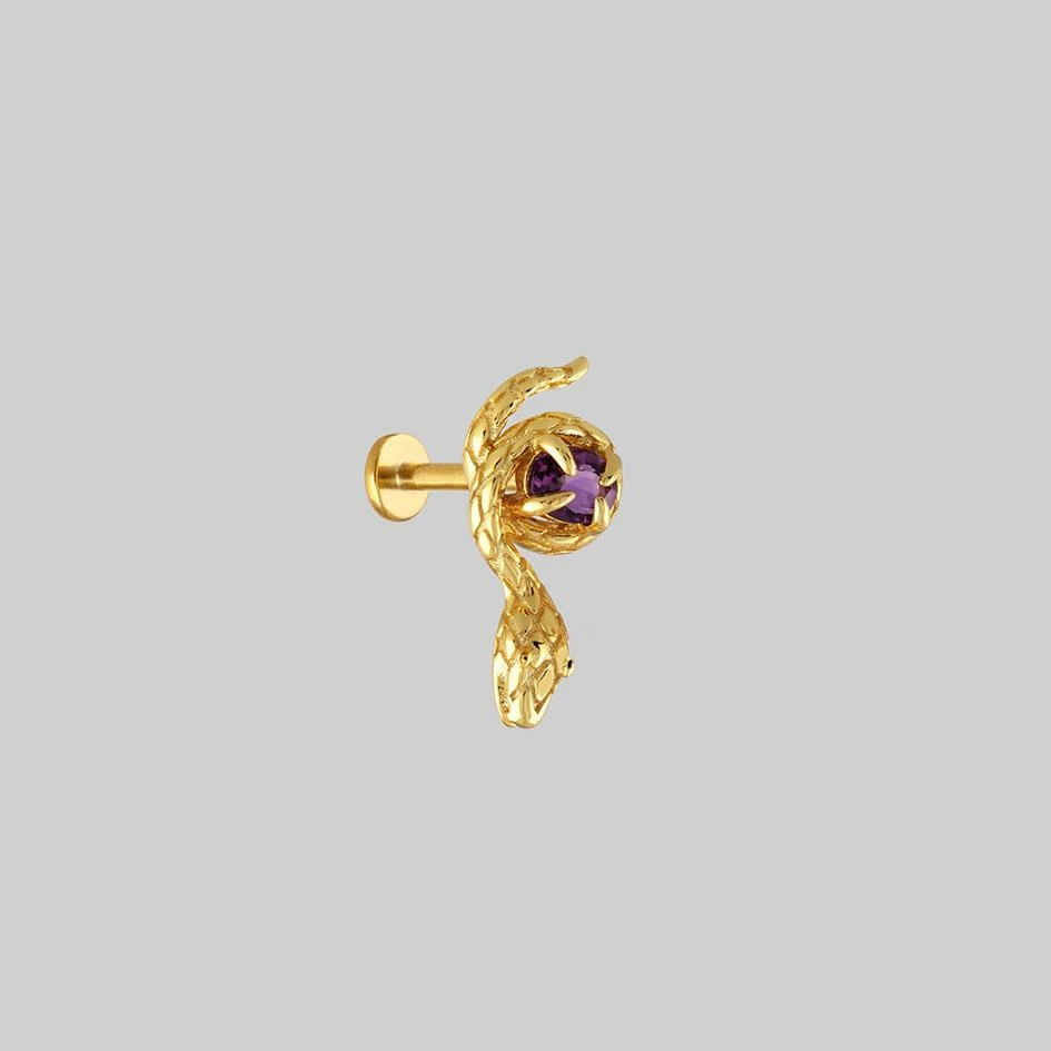 AW21 Earrings INSIDIOUS. Amethyst Coiled Snake Stud Earring - Gold 1 AW21 Earrings INSIDIOUS. Amethyst Coiled Snake Stud Earring - Gold