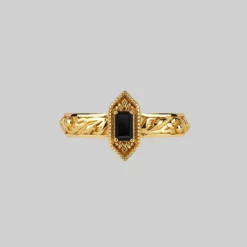 AW21 Rings RENOUNCE. Ornate Gothic Onyx Ring - Gold