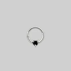 CLASSICS Earrings HEART & SOUL. Black Spinel Septum Clicker Ring - Silver