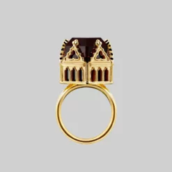 HALLOWEEN 2021 Rings TEMPLE OF CHAMBERS. Garnet CZ Cathedral Ring - Gold