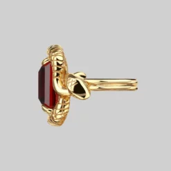BLACK FRIDAY 2021 MALICE. Garnet CZ Coiled Snake Cocktail Ring - Gold Rings