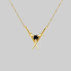 AW21 Necklaces & Chains ABJURE. Crossed Swords & Onyx Heart Necklace - Gold