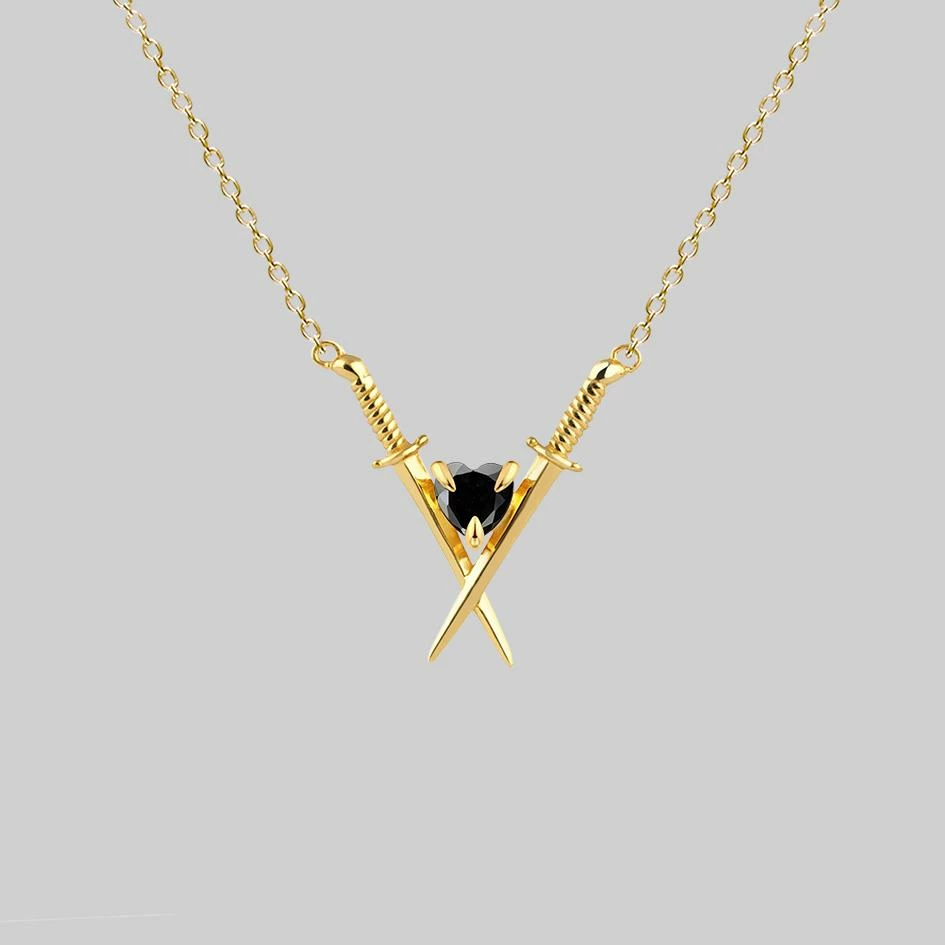 AW21 Necklaces & Chains ABJURE. Crossed Swords & Onyx Heart Necklace - Gold 1 AW21 Necklaces & Chains ABJURE. Crossed Swords & Onyx Heart Necklace - Gold