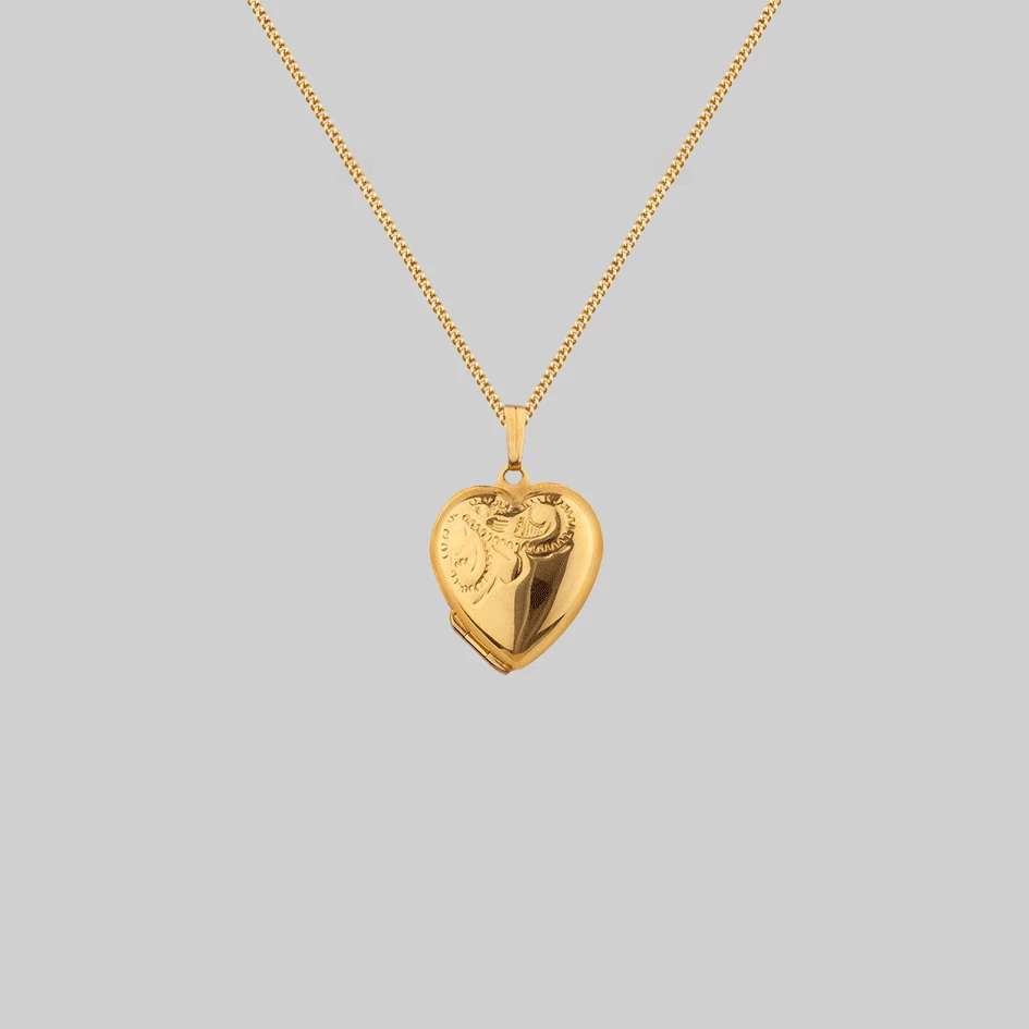 End Of Line LOTTY. Etched Heart Photo Locket Necklace - Gold 1 End Of Line LOTTY. Etched Heart Photo Locket Necklace - Gold