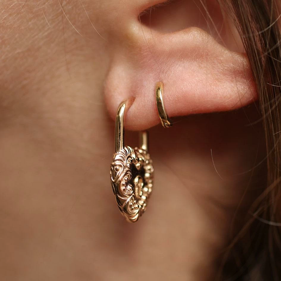 End Of Line KEEPER. Ornate Heart Padlock Gold Earrings 4 End Of Line KEEPER. Ornate Heart Padlock Gold Earrings