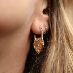 End Of Line KEEPER. Ornate Heart Padlock Gold Earrings
