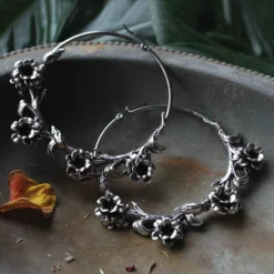 CLASSICS LAVISH. Wild Rose Hoop Earrings - Silver