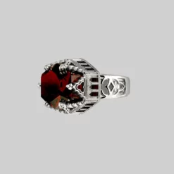 HALLOWEEN 2021 Rings TEMPLE OF CHAMBERS. Garnet CZ Cathedral Ring - Silver