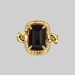 BLACK FRIDAY 2021 Rings MALICE. Black Spinel Coiled Snake Cocktail Ring - Gold