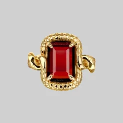 BLACK FRIDAY 2021 MALICE. Garnet CZ Coiled Snake Cocktail Ring - Gold Rings