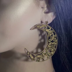 CLASSICS ECLIPSE. Huge Floral Crescent Earrings - Antique Gold